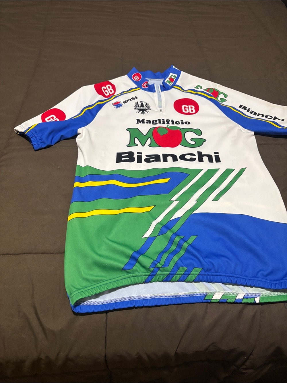 Bianchi Maglificio MOG Cycling Jersey in White, Green & Blue